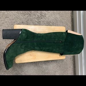 Tall Dark Green Suede Boots